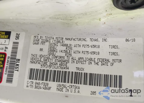 2018 Toyota Tundra Sr5 5.7L V8 из США, поврежденный, VIN 5TFUY5F1XJX766494